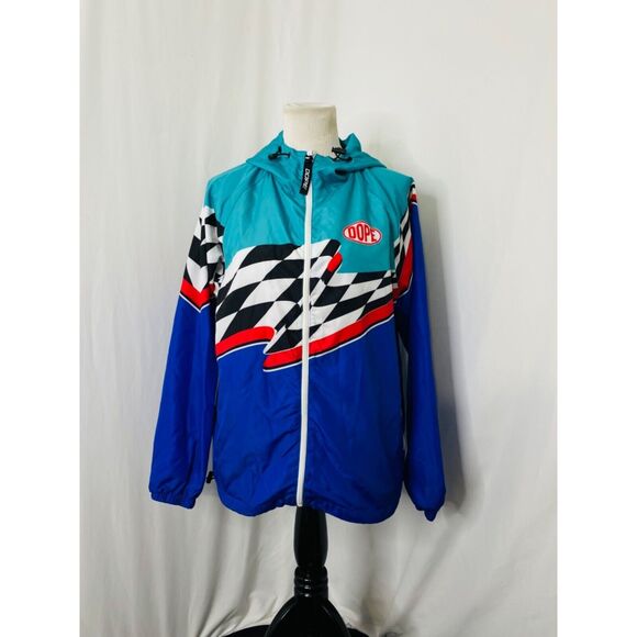Dope Racing Jacket Men's Blue Circuit Windbreaker Full Zip Hooded Size Small - Picture 2 of 8